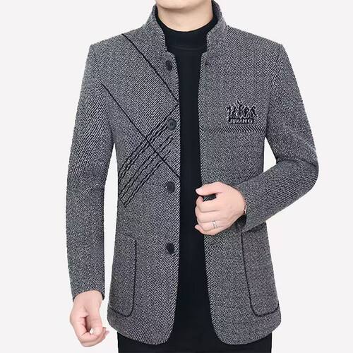 立领风衣男春秋休闲中短款单排扣外套休闲款春秋新款男款外套商务