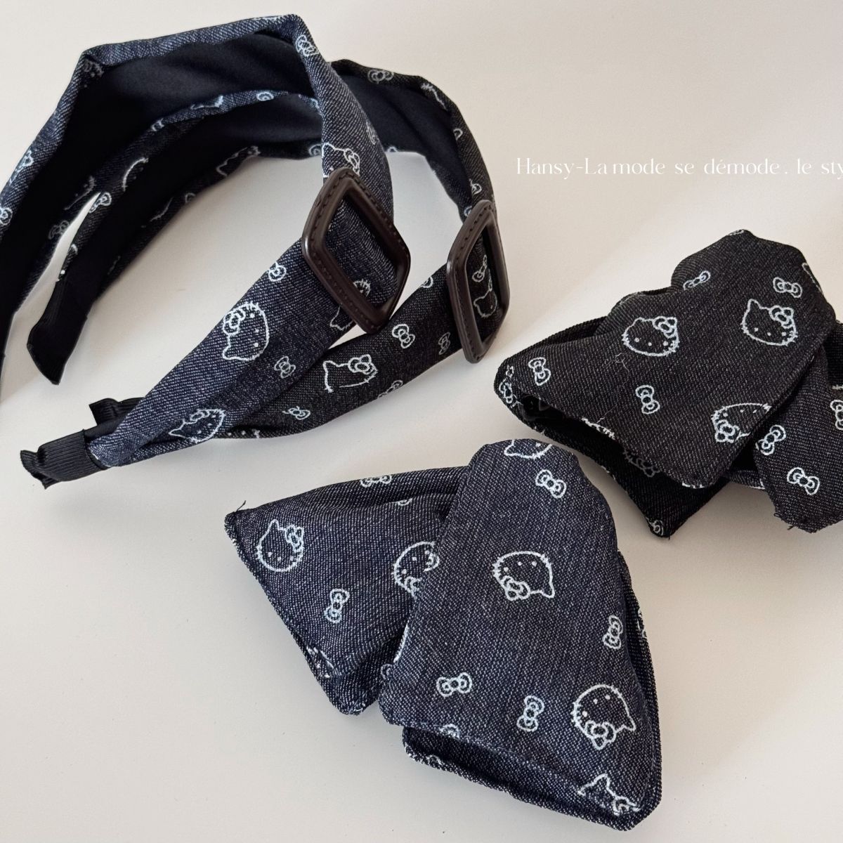 法式牛仔蝴蝶结三角抓夹高级感布艺发夹盘发鲨鱼夹大号发量多