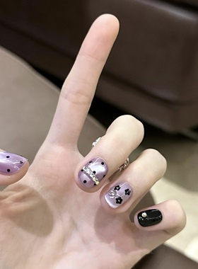 【冬日来信】纯手工气质可爱紫色猫眼ins穿戴式美甲短方圆指甲贴