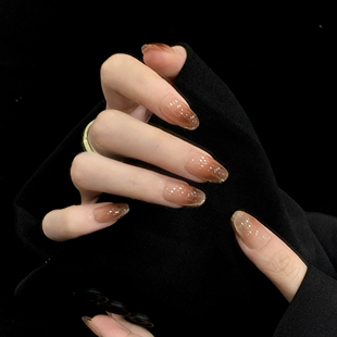 黑巧咖色斜边猫眼温柔高级纯手工渐变穿戴甲指甲贴 玫瑰森林