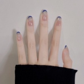 显白蓝色法式 克莱因 猫眼纯手工可拆卸气质简约穿戴甲片