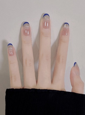 【克莱因】显白蓝色法式猫眼纯手工可拆卸气质简约穿戴甲片