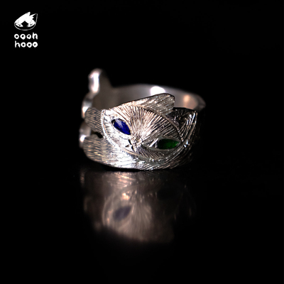 ooohhooo925银纯手工猫戒指