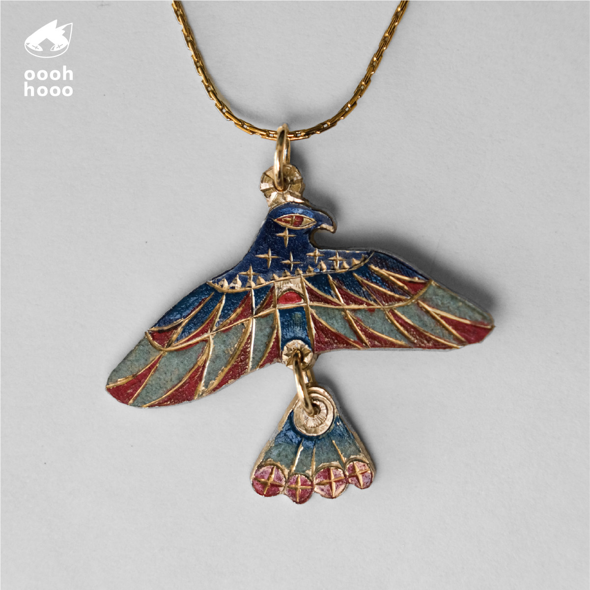 ooohhooo手作手工雕金荷鲁斯鹰隼黄铜岩彩吊坠鸟项坠耳环耳夹原创