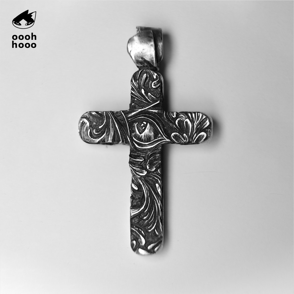 ooohhooo手作银饰十字架吊坠手工雕刻雕金饰品925银孤品首饰配饰