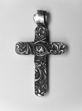 ooohhooo手作银饰十字架吊坠手工雕刻雕金饰品925银孤品首饰配饰