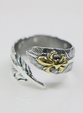 日韩风童军花夜店饰品羽毛戒指