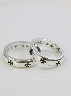 日韩风纯银圆润十字架情侣戒指
