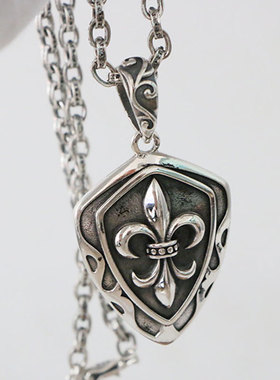 欧美朋克风童军花盾牌吊坠项链