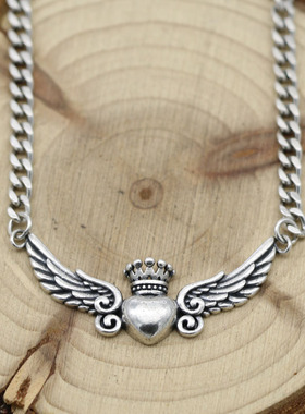 纯银桃心翅膀吊坠日系百搭锁骨链