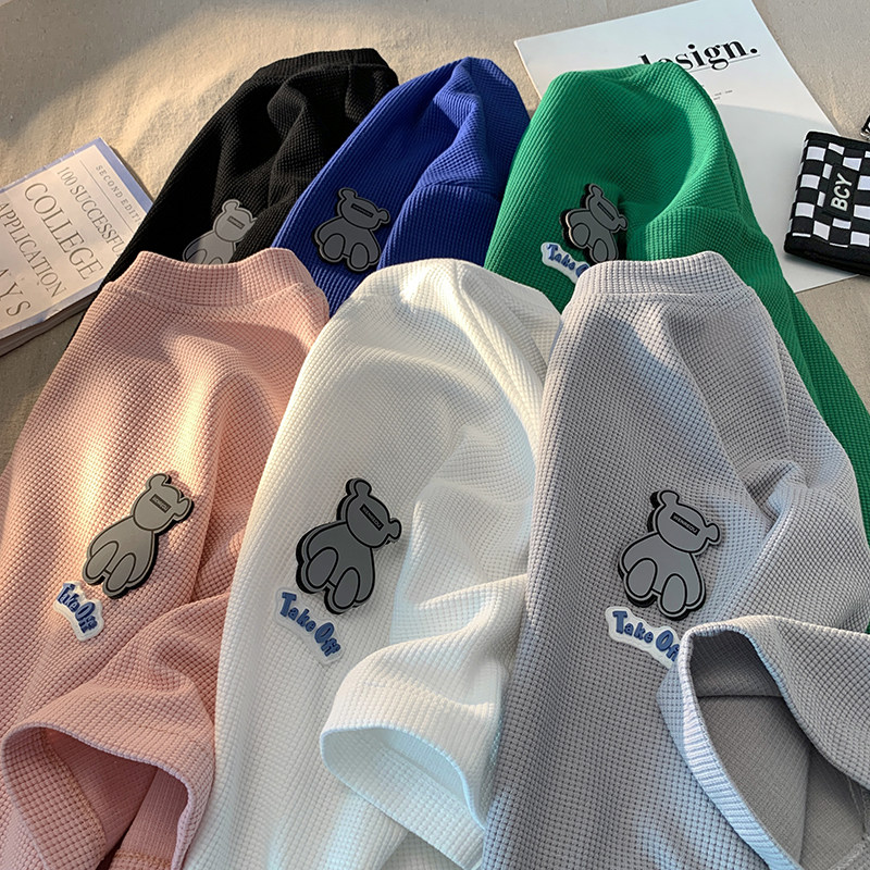 D229AT06P40控58直播重磅华夫格情侣短袖男宽松T恤半袖上衣，男装T恤，电商D229A