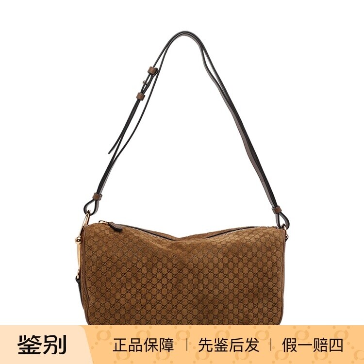 GUCCI 古驰女士 棕色麂皮 腋下单肩马衔扣包26早春新款意大利代购