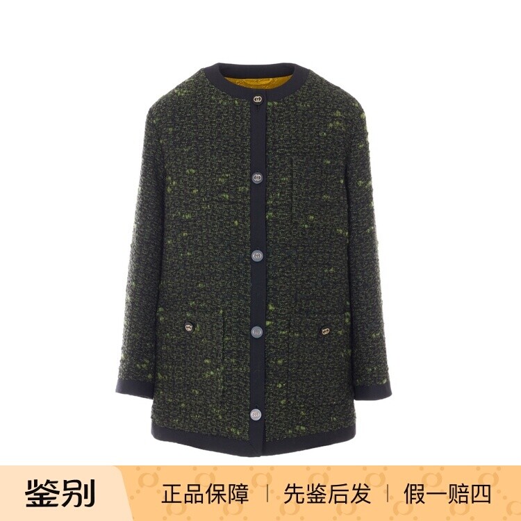 GUCCI 古驰女士绿黑双排扣粗花呢外套夹克 26早春新款 意大利代购