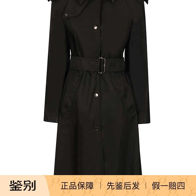 BURBERRY 女士黑色单排扣连帽风衣 26早春新款 8118730意大利代购