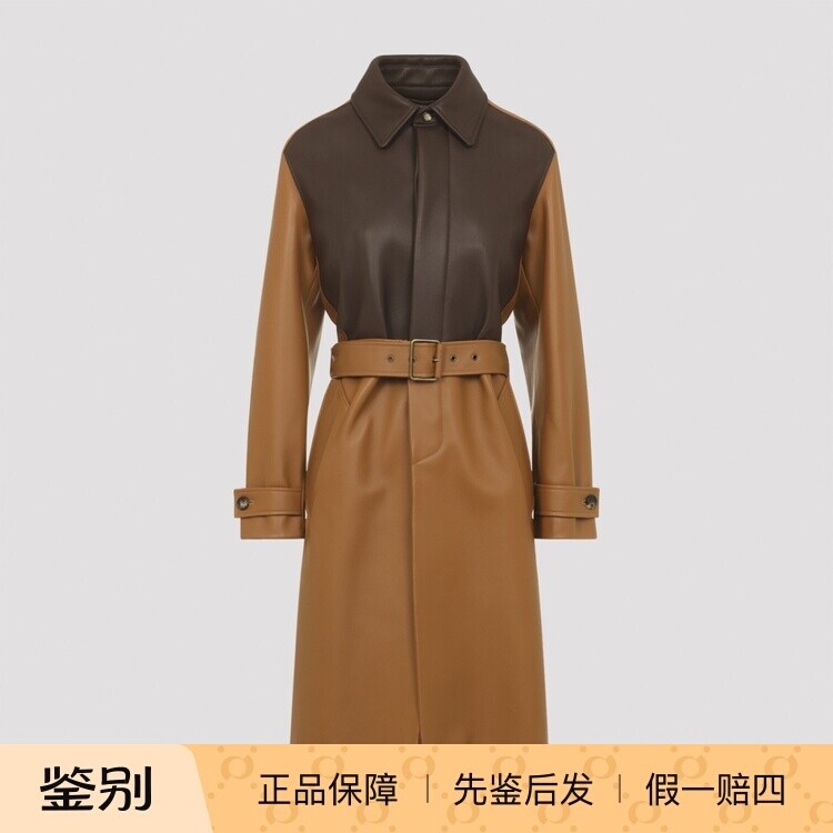LOEWE 罗意威女士棕色真皮拼色风衣 2026早春新款 意大利代购正品