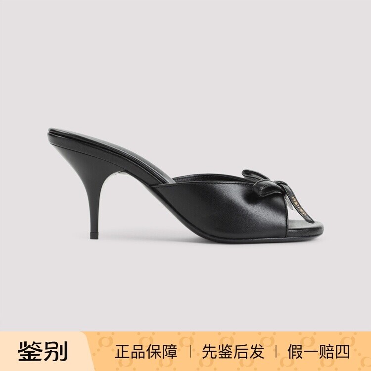 MIU MIU 缪缪 女士黑色蝴蝶结细跟穆勒鞋 26早春新意大利代购正品