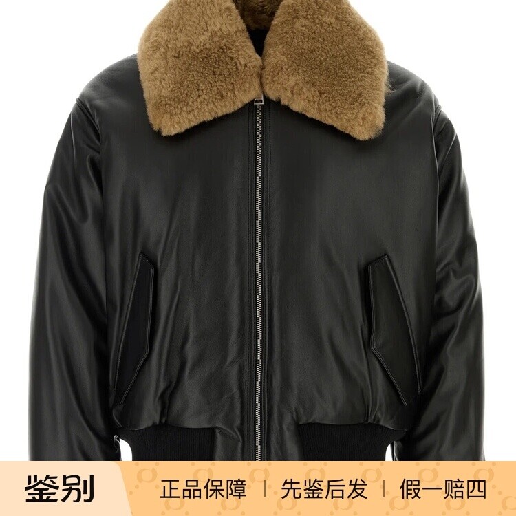AMI PARIS 男士黑色羊皮毛领拉链皮衣 26秋冬新款 意大利代购正品