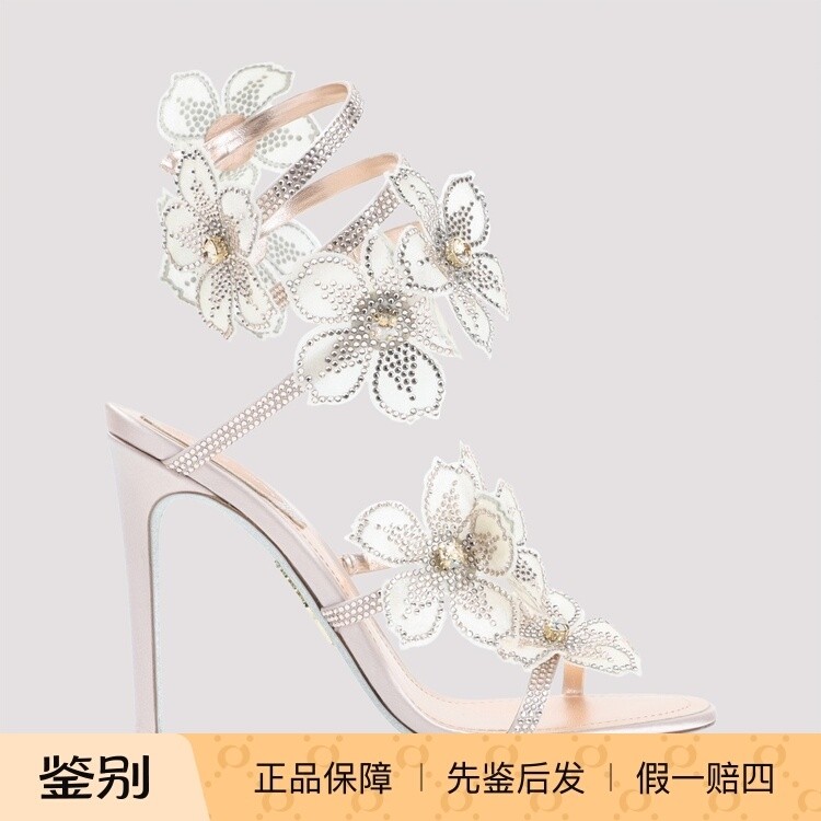RENE CAOVILLA 女士粉色水晶花卉高跟凉鞋 26早春新款 意大利代购