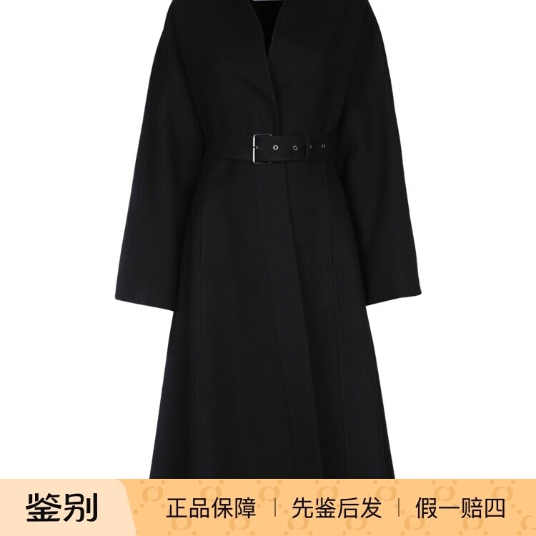 DIOR 迪奥 女士黑色腰带羊毛羊绒混纺大衣 25秋冬新款 意大利代购