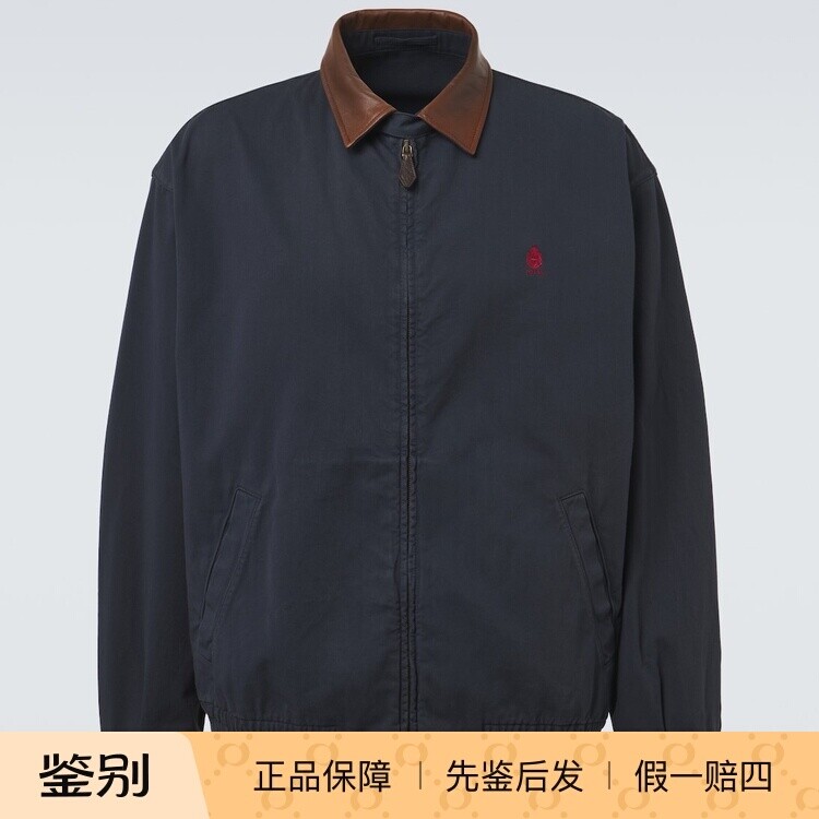 PRADA 普拉达 男士 蓝色皮领徽标翻领夹克 26早秋新款 意大利代购