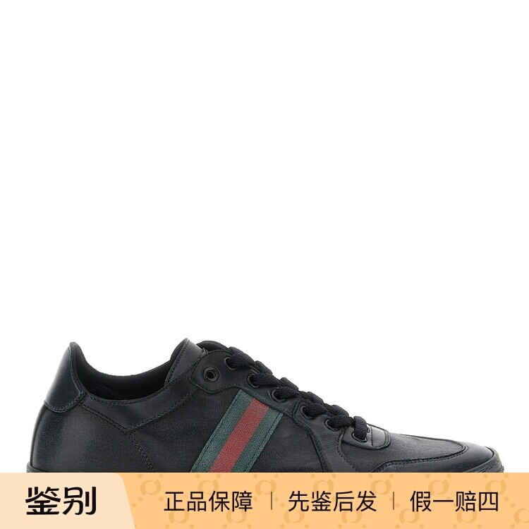 GUCCI 古驰 男士 黑色真皮stretch 做旧运动鞋 26早春 意大利代购
