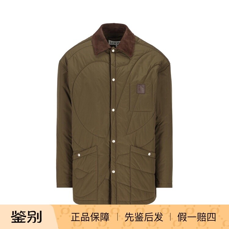 LOEWE 罗意威男士绿色单排扣皮饰填充夹克外套26早春新意大利代购