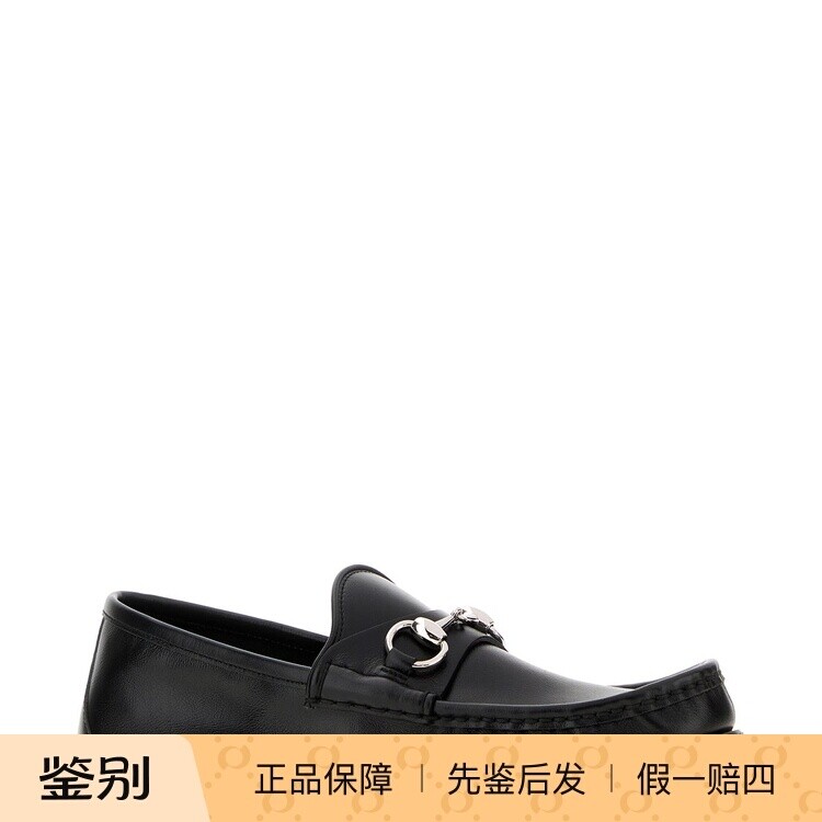GUCCI 古驰男士黑lugano 真皮马衔扣褶皱乐福鞋 26早秋意大利代购