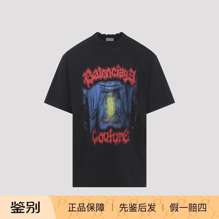 BALENCIAGA 巴黎世家男士黑色暗黑logo短袖T恤26早春新意大利代购