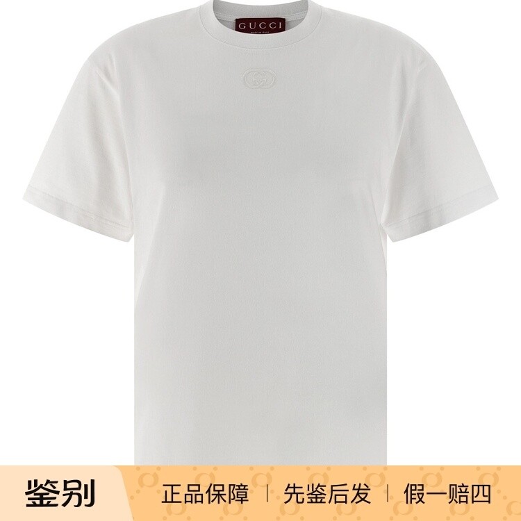 GUCCI 古驰女士白色刺绣logo短袖圆领T恤 2025秋冬新款意大利代购