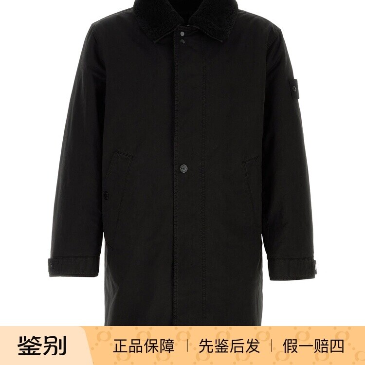 STONE ISLAND男士黑色涤纶风衣外套2025秋冬新款石头岛意大利代购