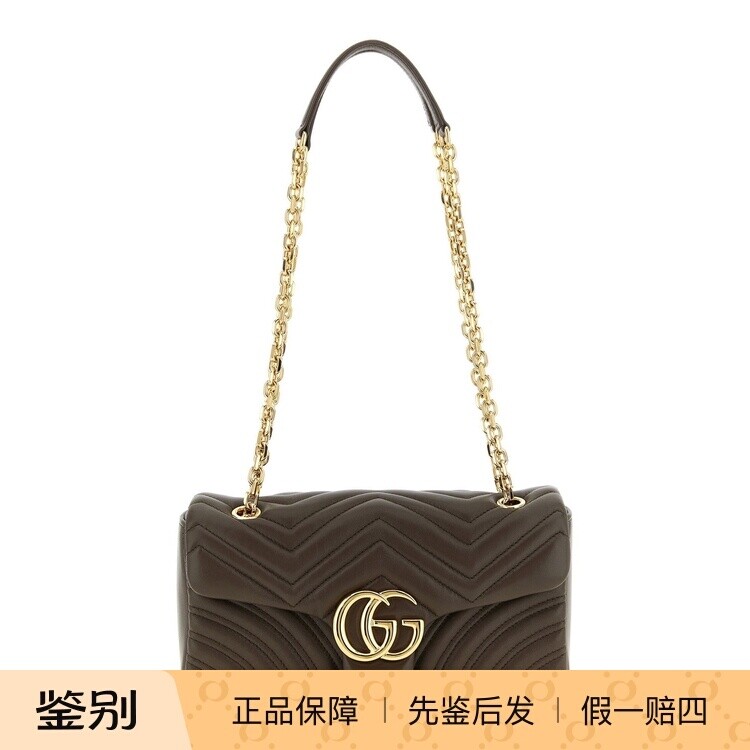 GUCCI 古驰女士gg marmont灰褐中号链条包 26秋冬新款 意大利代购