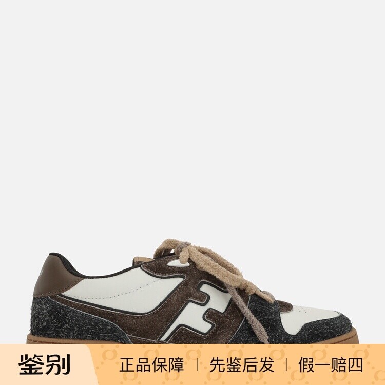 FENDI 芬迪 男士棕色match毛皮拼色运动鞋 26早春新款 意大利代购