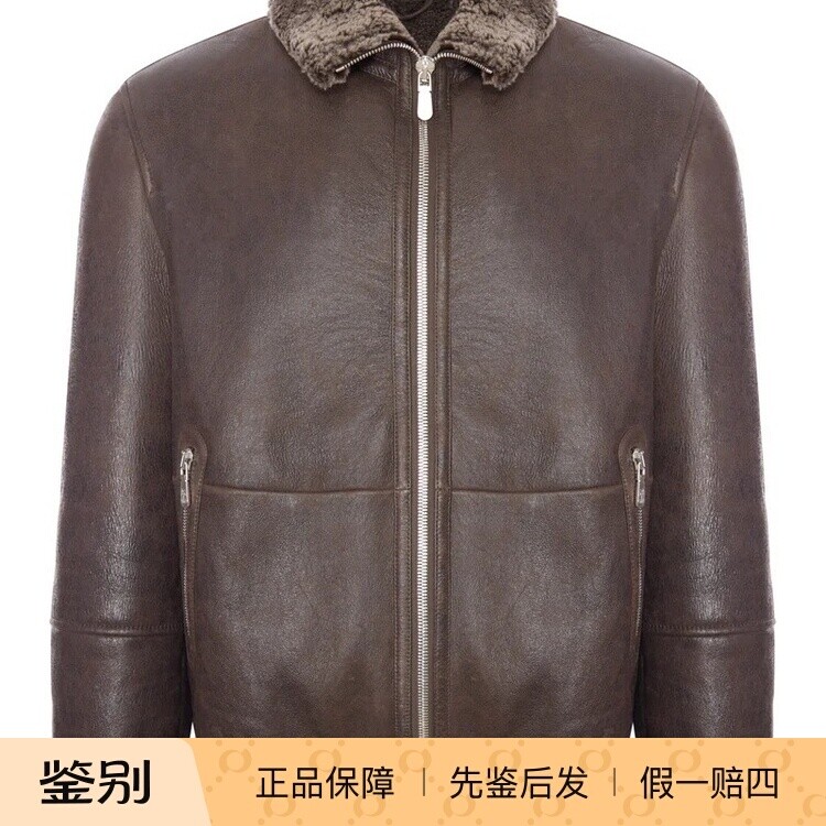 Brunello Cucinelli 男士棕色羊皮羊毛领bc皮衣 26秋冬意大利代购