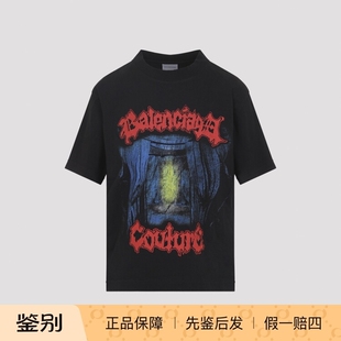 BALENCIAGA 巴黎世家女黑色印花短袖圆领T恤26早春新款意大利代购
