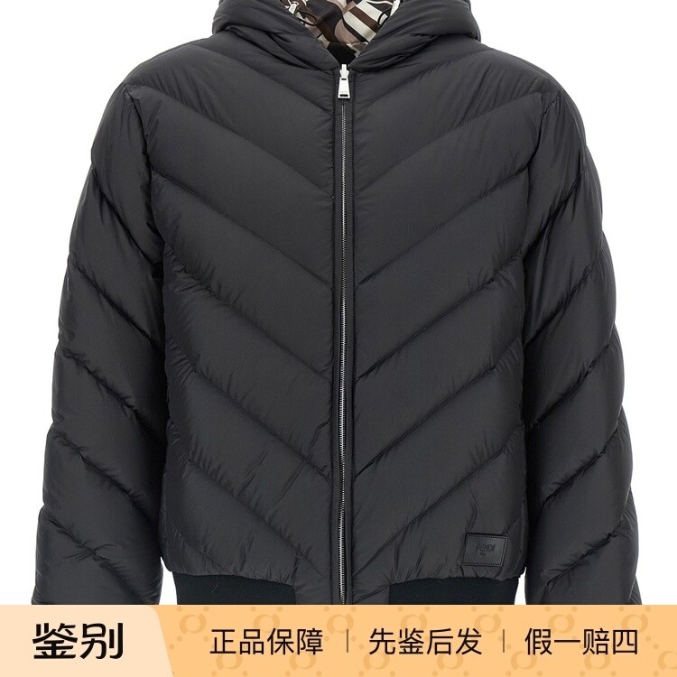 FENDI 芬迪男士黑色双面穿拉链连帽羽绒服2025秋冬新款意大利代购
