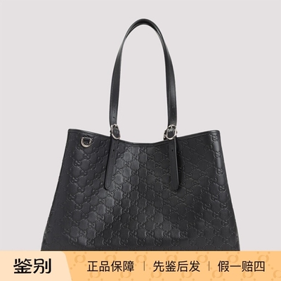 GUCCI emblem 女士黑色真皮托特包 25早秋新款 意大利代购