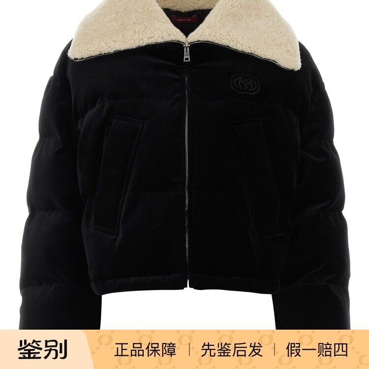 GUCCI 古驰女士黑色棉质天鹅绒填充外套棉服26早春新款意大利代购