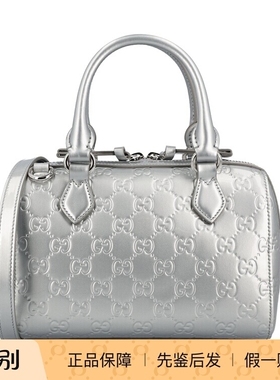 GUCCI 古驰女士小号银色emblem 真皮单肩包 26早春新款意大利代购