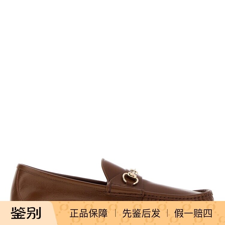 GUCCI 古驰男士棕lugano 真皮马衔扣褶皱乐福鞋 26早秋意大利代购