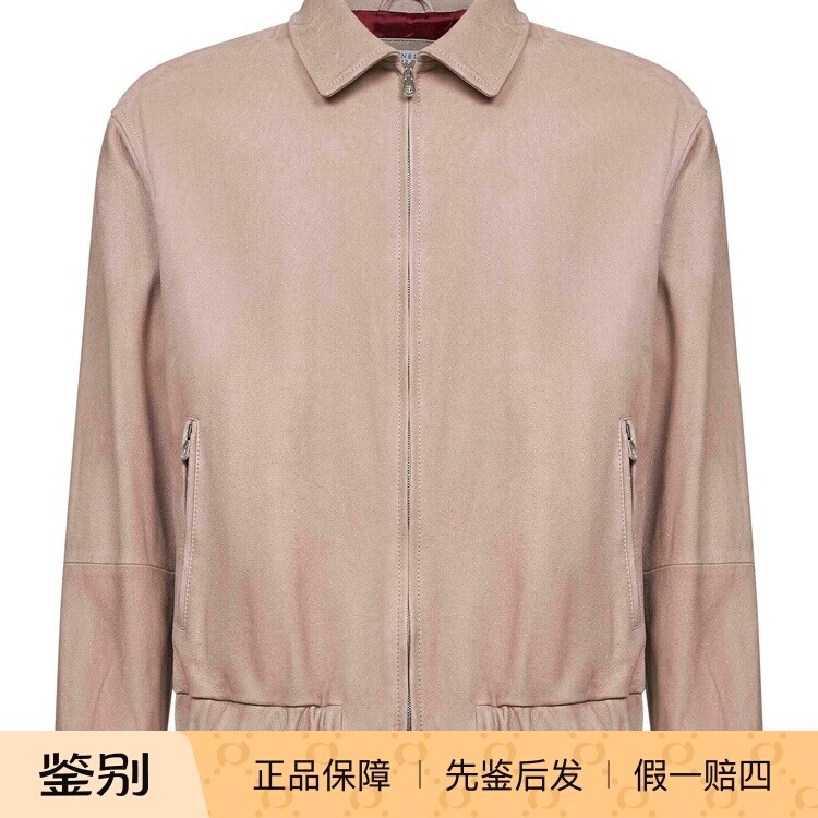 Brunello Cucinelli男士米色翻领拉链麂皮bc皮衣26早春意大利代购