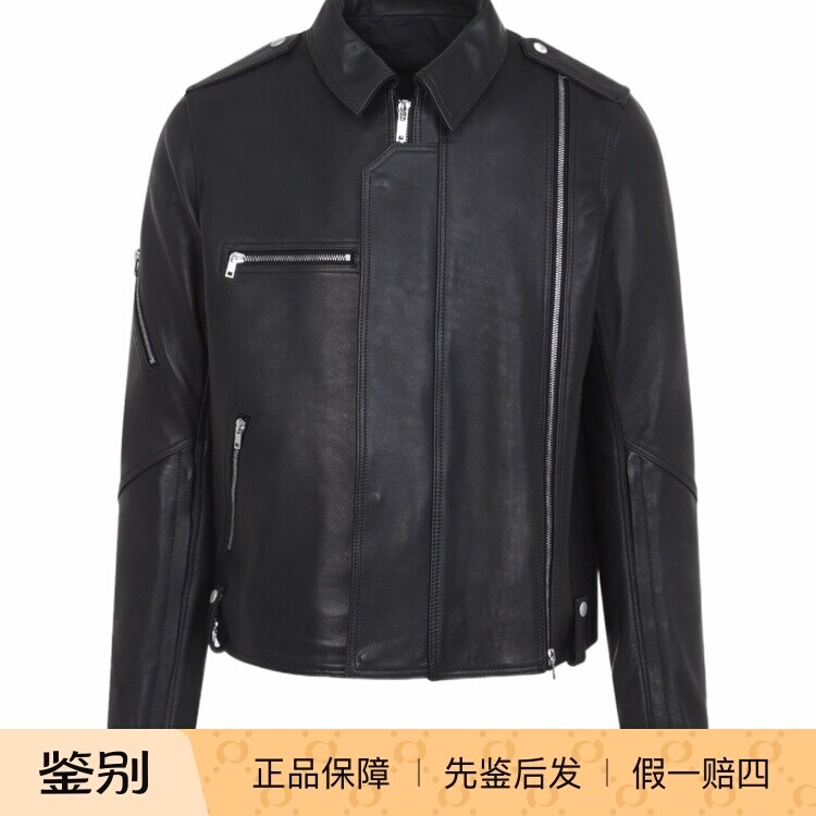 RICK OWENS男士黑色翻领单排扣马皮拉链皮衣26早春新款意大利代购