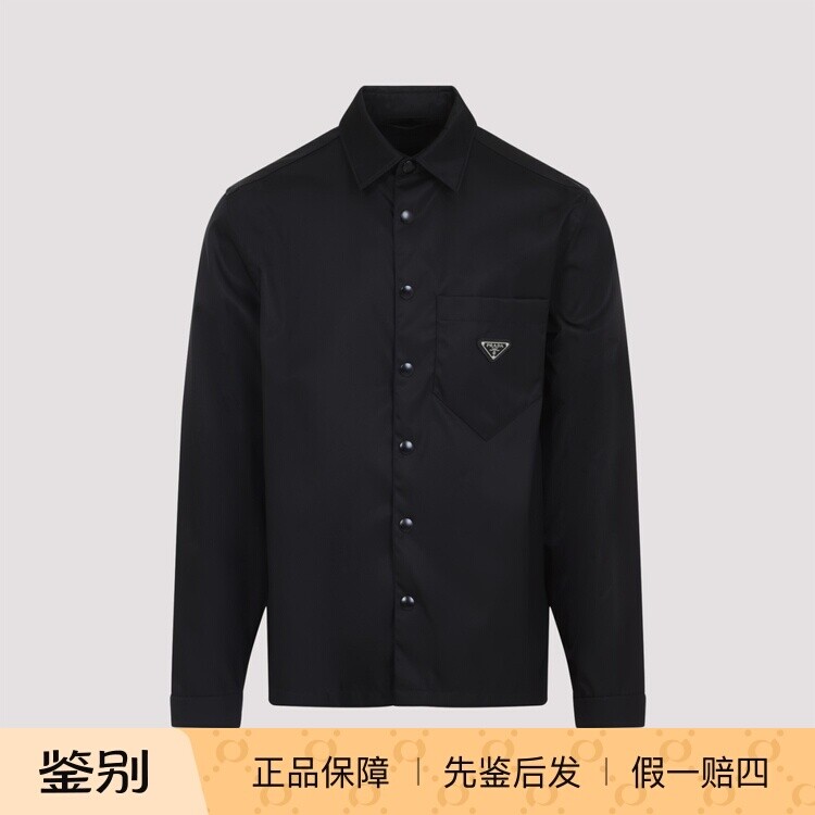 PRADA 普拉达黑色再生尼龙徽标长袖衬衫男士26早春新款意大利代购