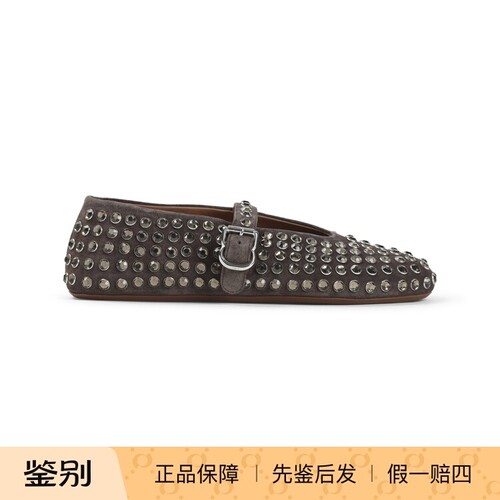 ALAIA 女士棕色水钻搭扣平底芭蕾鞋 2026早春新款 意大利代购正品