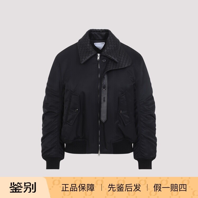 BOTTEGA VENETA 女士真皮编织领BV拉链外套 26早春新款意大利代购