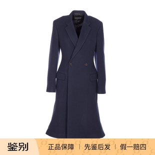 意大利代购 25秋冬新款 巴黎世家女双排扣蓝色羊毛大衣 BALENCIAGA