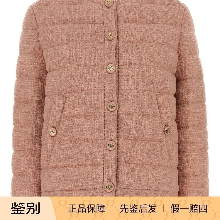 GUCCI 古驰女士粉色羊毛粗花呢填充外套棉服25早秋新款意大利代购