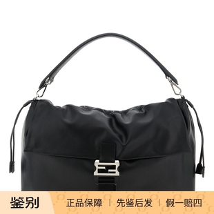 芬迪男士 意大利代购 中号flux 25秋冬新款 maxi真皮黑单肩包 FENDI