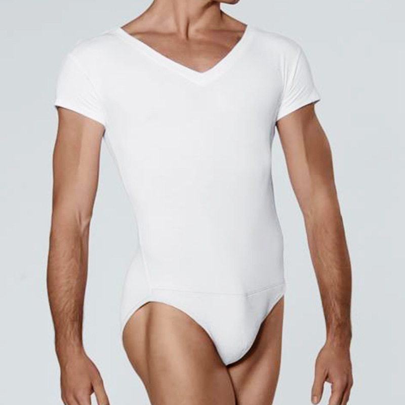 中芭艺校专业版男生芭蕾舞蹈考级训练连体塑身形体服练功高弹V领