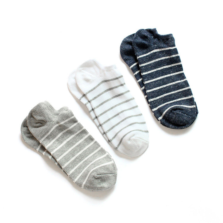 清仓不退 日本优家男海军风粗线条纹船袜 棉质休闲短袜子 40-44码