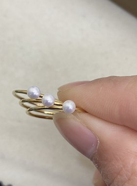 3-3.5㎜极光迷你淡水小珍珠ak珍珠戒指美产14k包金戒圈简约款
